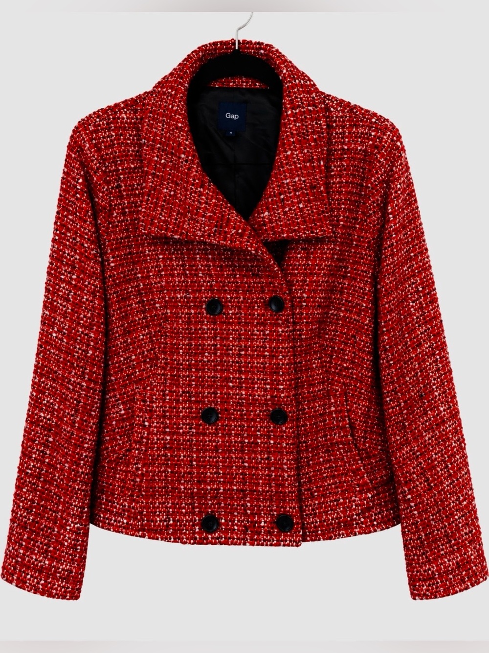 GAP Red Tweed Double-Breasted Blazer Jacket. Pockets! Fully lined!
